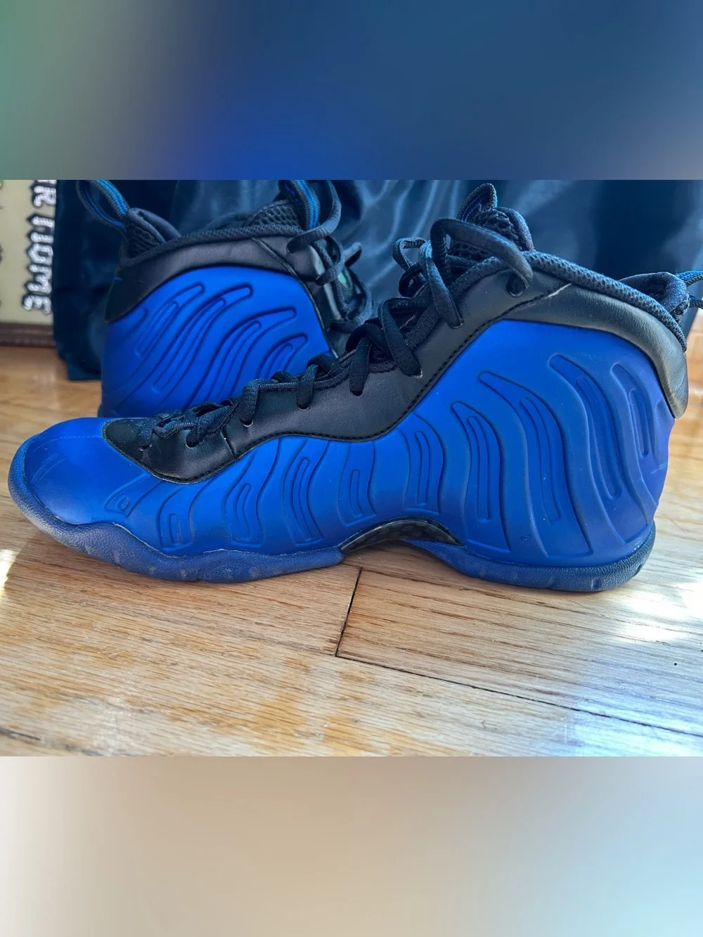 Nike Air Foamposite Pro  Blue Black Boys 7Y 644792-402 High Top Sneaker